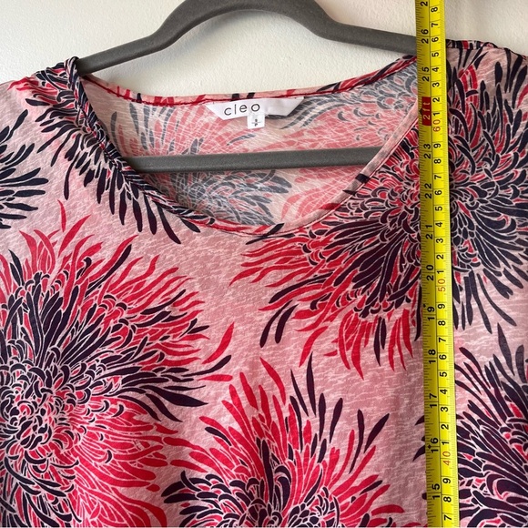 Cleo Pink Floral Vacation Blouse Sz S Lightweight Resort Top Drawstring Tunic - Picture 8 of 15